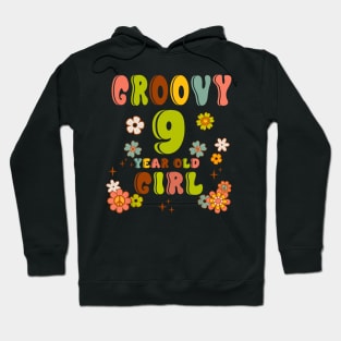 9th Birthday Retro Groovy Girl 9 Years Old Birthday Hippie Hoodie